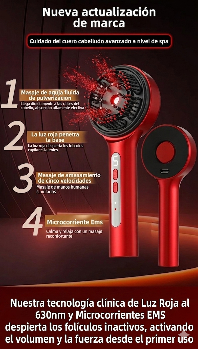Cepillo Reparador Anticaída con Terapia de Luz Roja