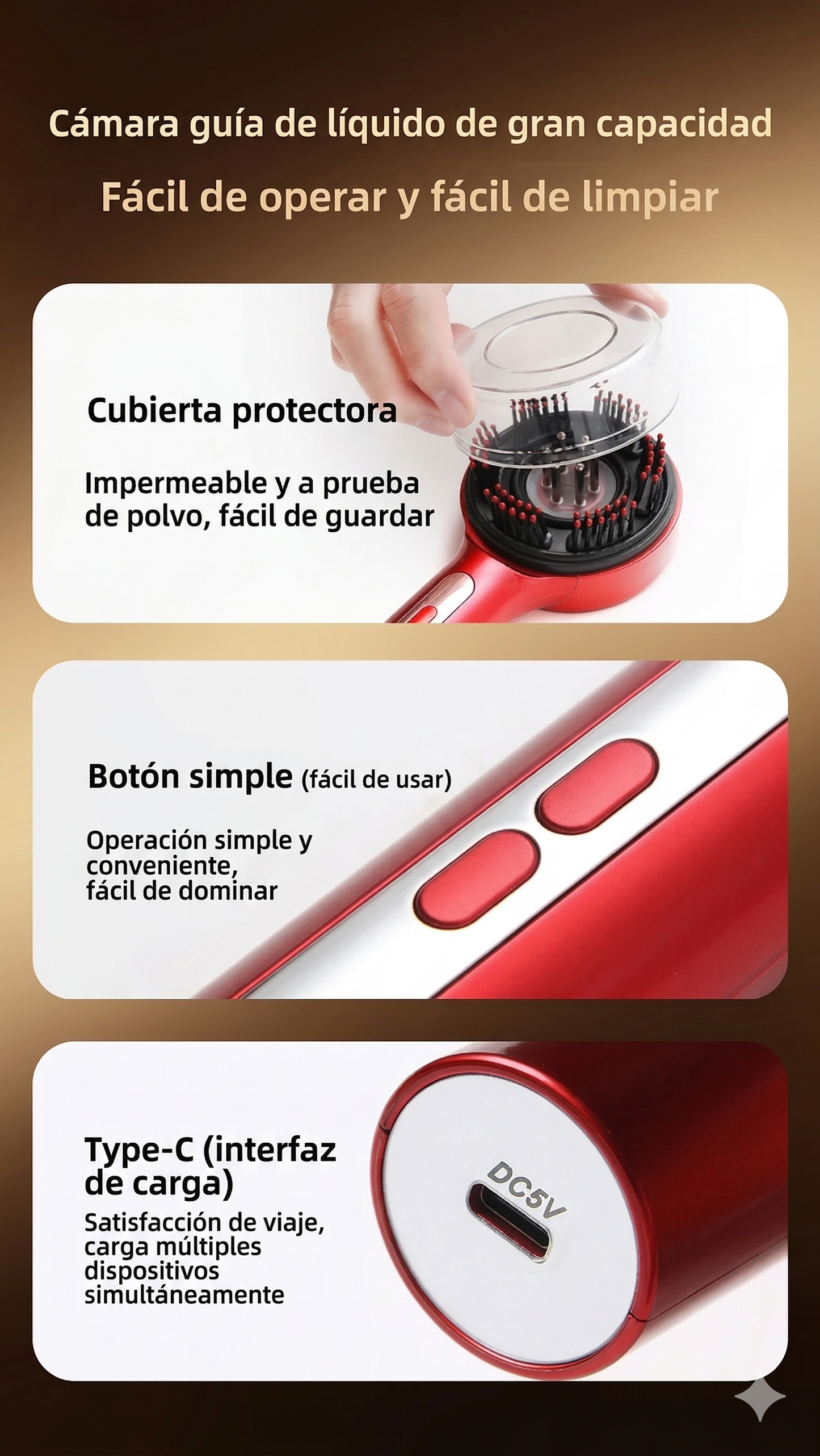 Cepillo Reparador Anticaída con Terapia de Luz Roja