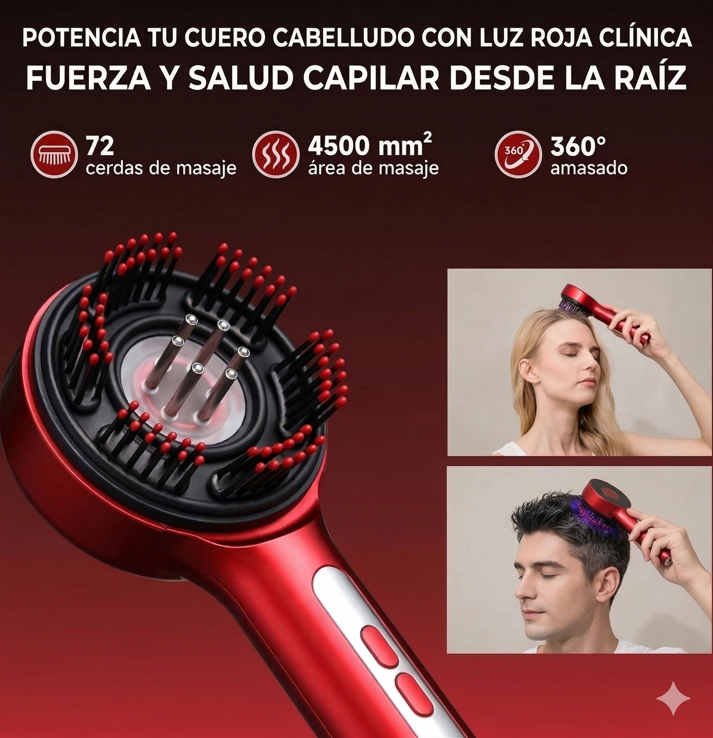 Cepillo Reparador Anticaída con Terapia de Luz Roja